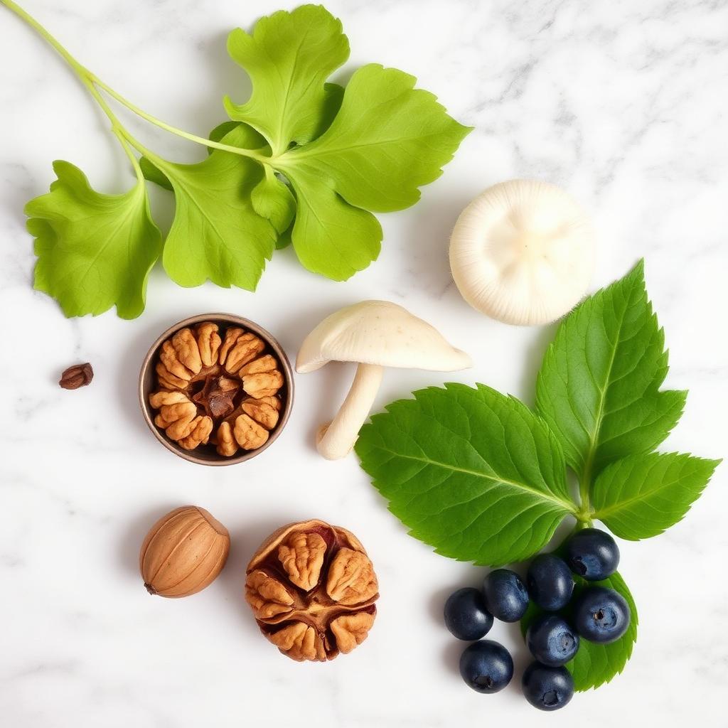 Natural nootropic ingredients in MindRemember including Ginkgo Biloba, Lion's Mane and Bacopa